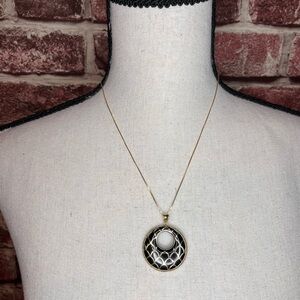 14K Black and Gold Round pendant necklace